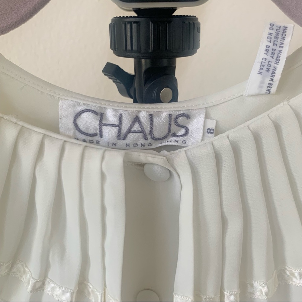 Vintage Chaus White Pleated Collar Button-Front Blouse Size 8 - Picture 3 of 7